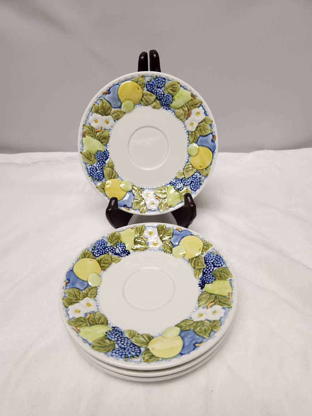 Hand-Painted Fruit Medley Ceramic Saucer - Yellow & Blue
